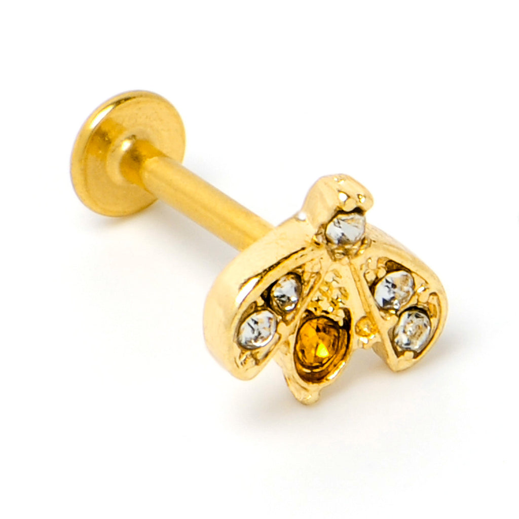 BodyCandy 16G 5/16 Yellow Gem Gold Tone Fashion Winged Bug Labret Monroe Tragus — back view