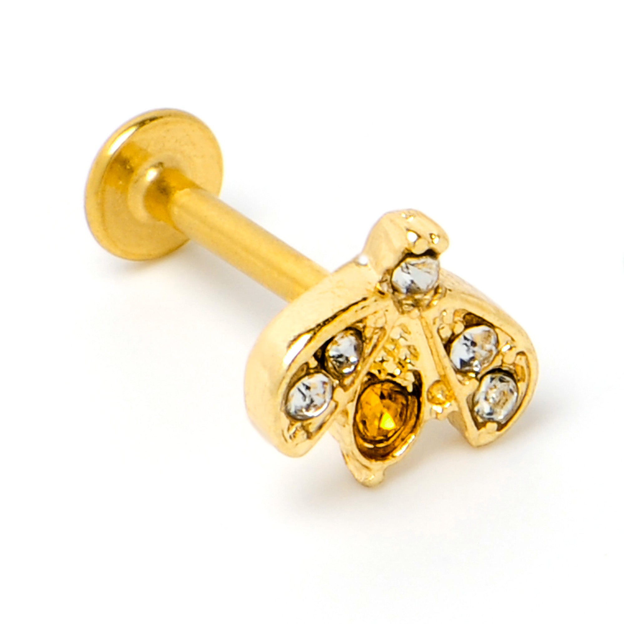 BodyCandy 16G 5/16 Yellow Gem Gold Tone Fashion Winged Bug Labret Monroe Tragus — back view