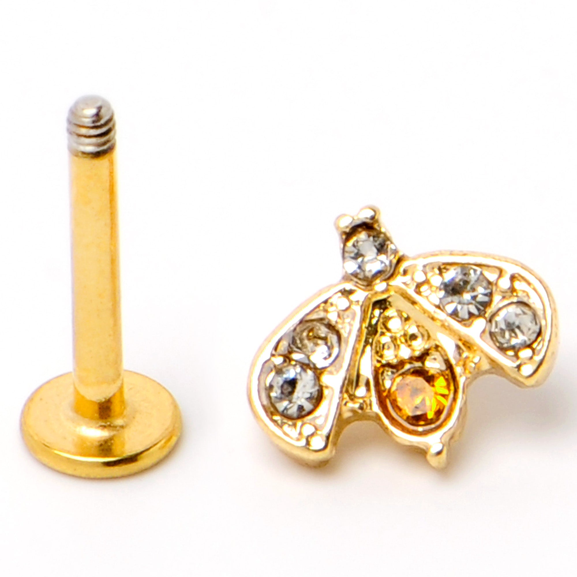 BodyCandy 16G 5/16 Yellow Gem Gold Tone Fashion Winged Bug Labret Monroe Tragus — alternative angle
