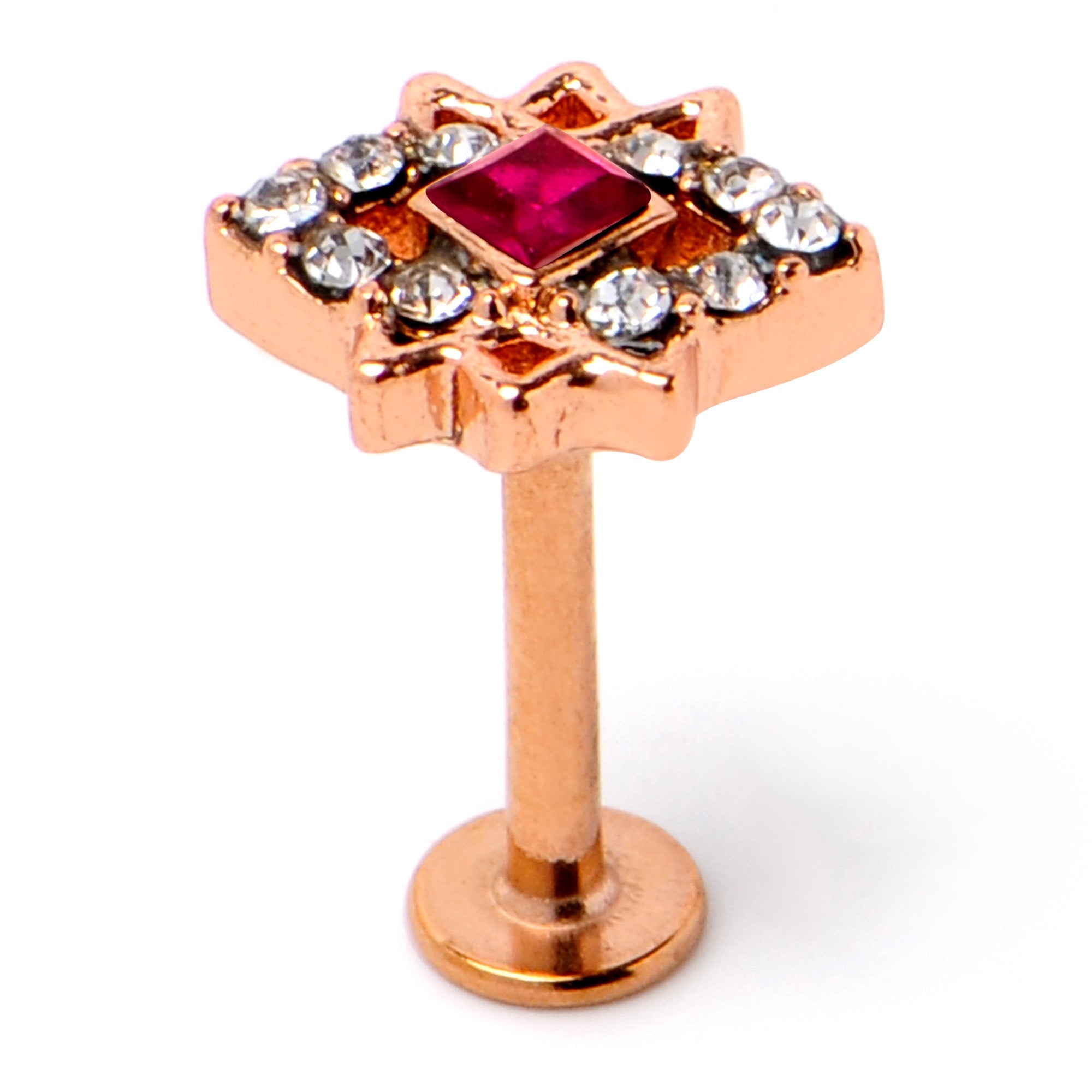 BodyCandy 16G 5/16 Red Gem Rose Gold Tone Octogram Star Labret Monroe Tragus — back view