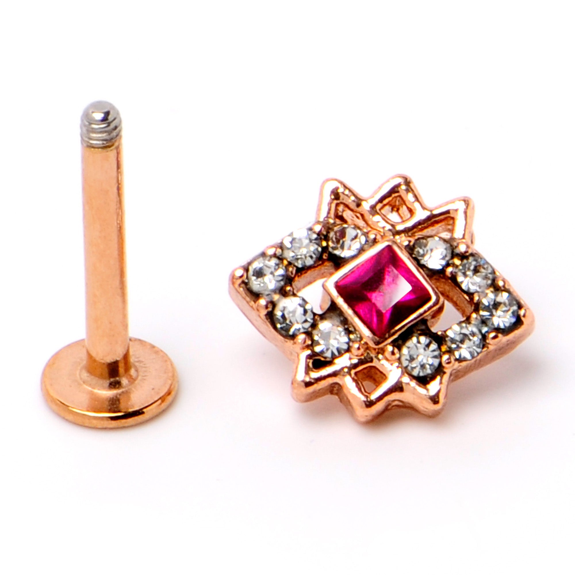 BodyCandy 16G 5/16 Red Gem Rose Gold Tone Octogram Star Labret Monroe Tragus — alternative angle