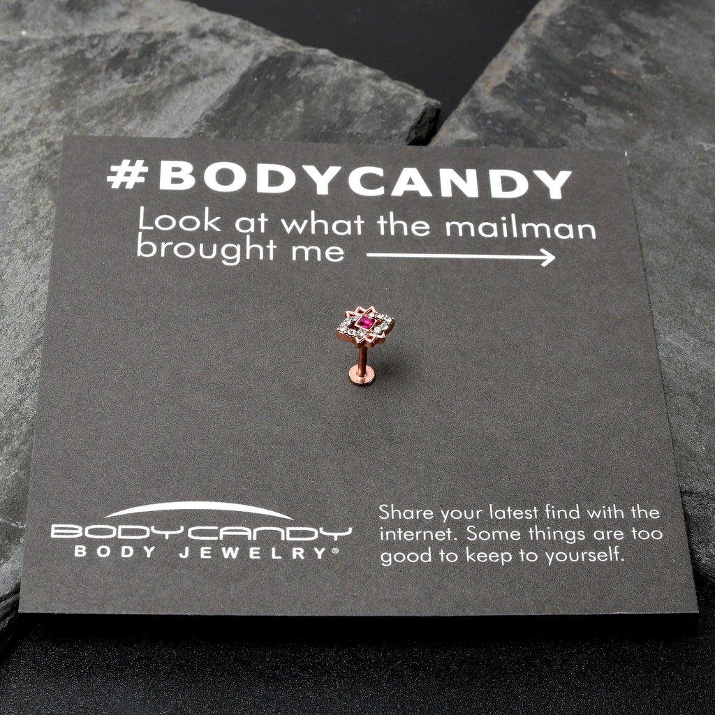 BodyCandy 16G 5/16 Red Gem Rose Gold Tone Octogram Star Labret Monroe Tragus — size reference