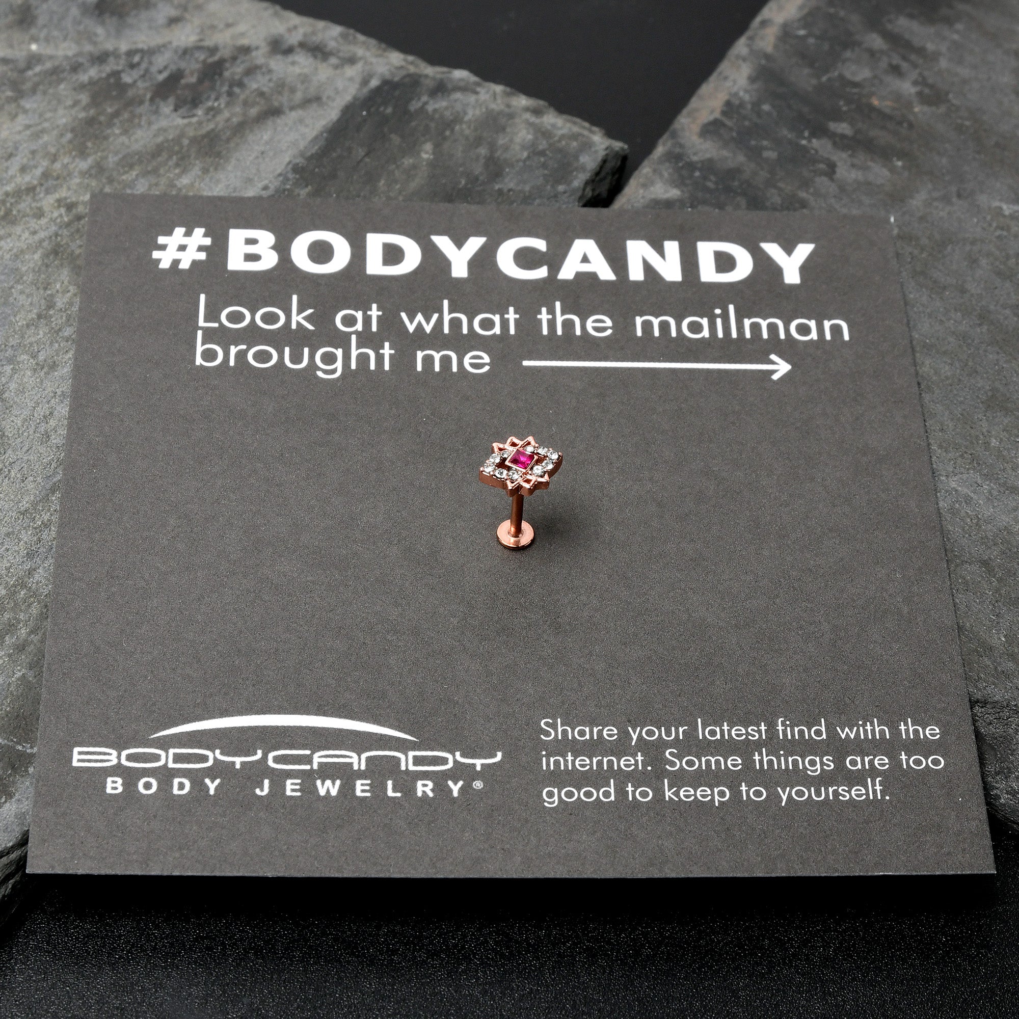 BodyCandy 16G 5/16 Red Gem Rose Gold Tone Octogram Star Labret Monroe Tragus — size reference