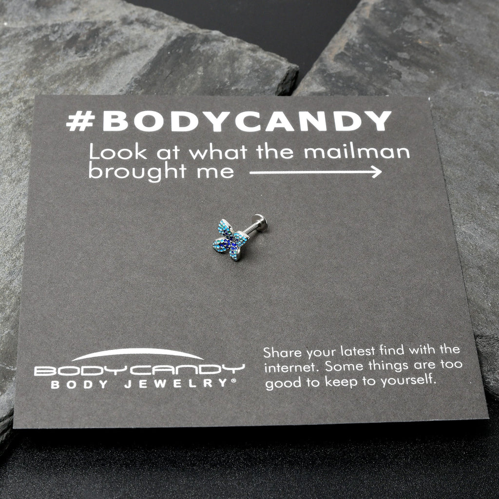 BodyCandy 16G 1/4 Glamour Butterfly Labret Tragus — size reference