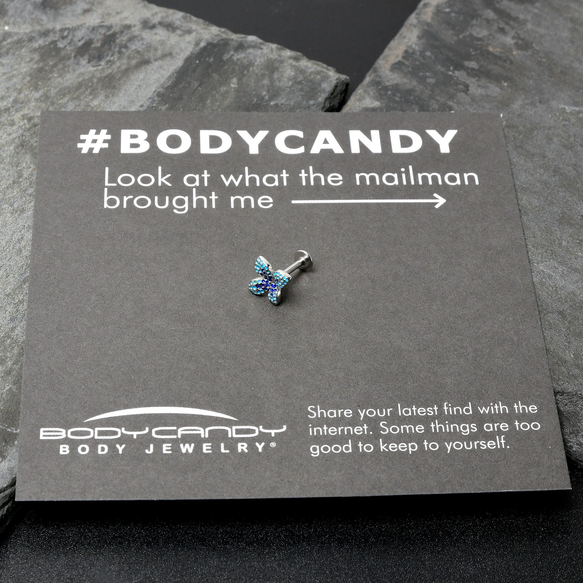 BodyCandy 16G 1/4 Glamour Butterfly Labret Tragus — size reference