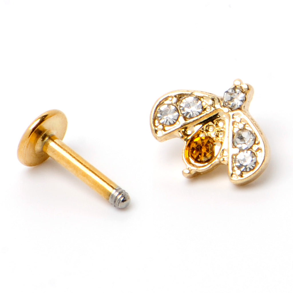 BodyCandy 16G 1/4 White Yellow Gem Gold Tone Fashion Winged Bug Labret — alternative angle