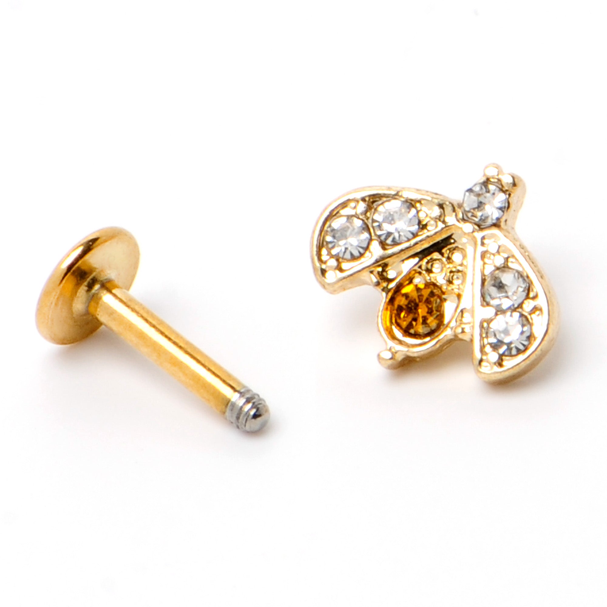 BodyCandy 16G 1/4 White Yellow Gem Gold Tone Fashion Winged Bug Labret — alternative angle