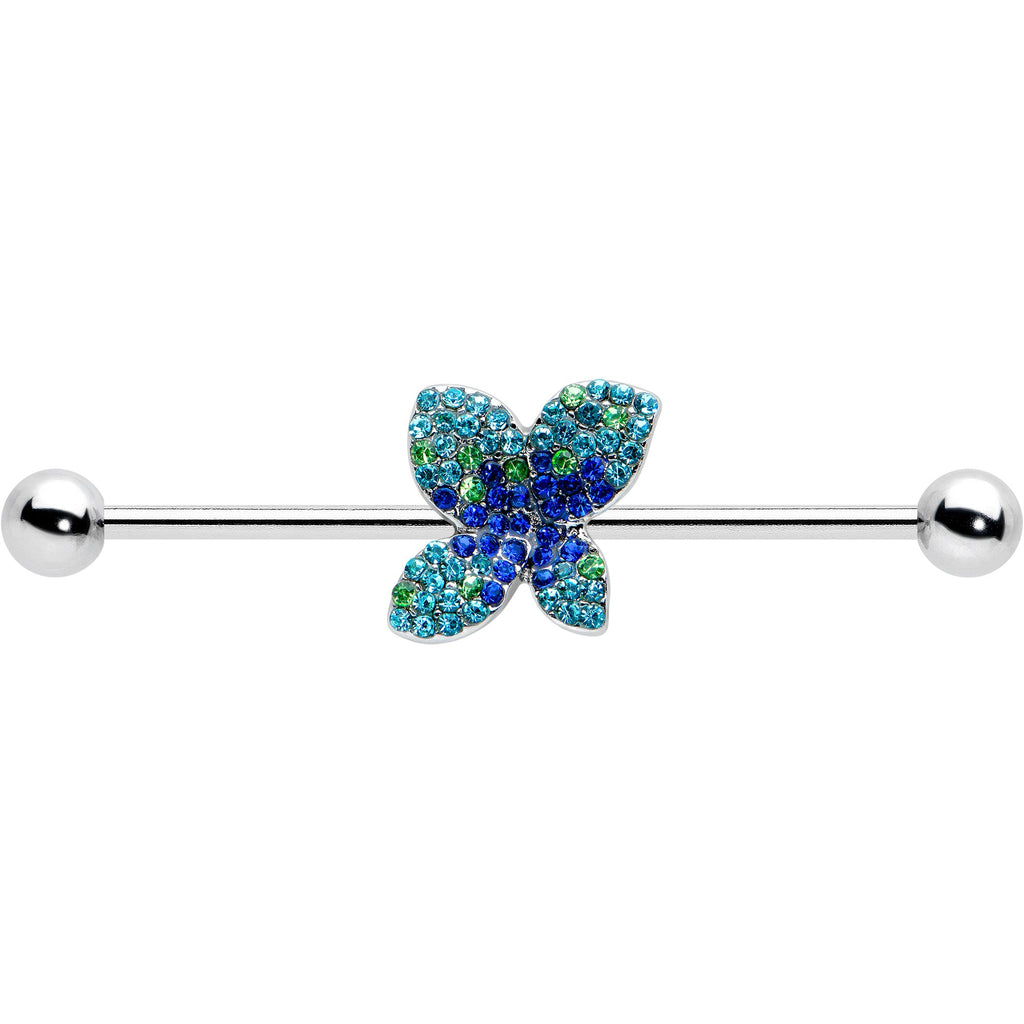 BodyCandy 14G Blue Green Gem Glam Butterfly Industrial Barbell 38mm — detail close-up