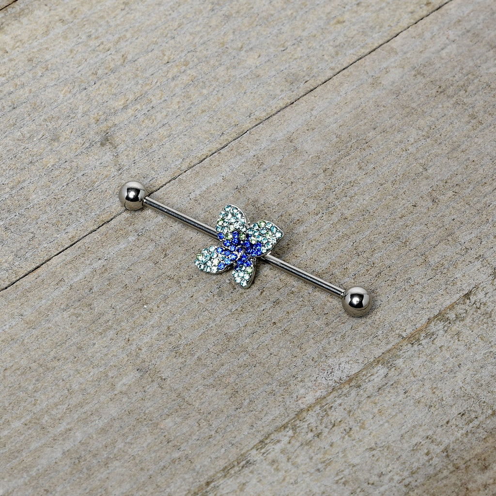 BodyCandy 14G Blue Green Gem Glam Butterfly Industrial Barbell 38mm — side view