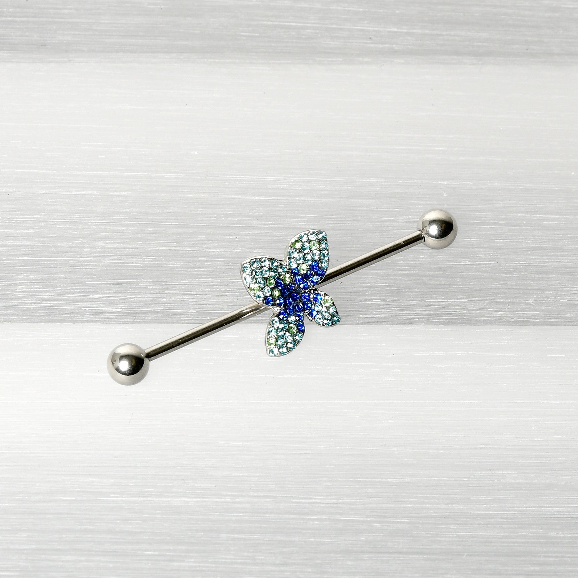 BodyCandy 14G Blue Green Gem Glam Butterfly Industrial Barbell 38mm — back view