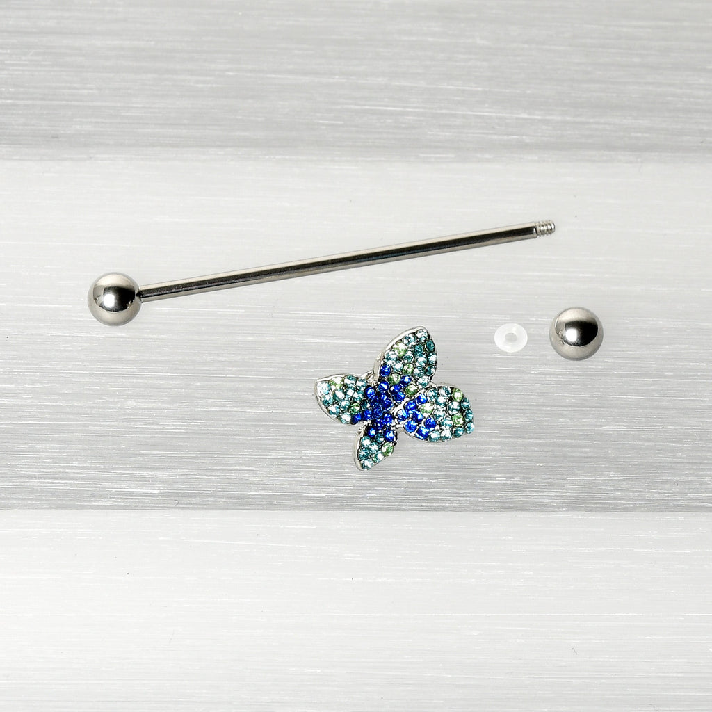 BodyCandy 14G Blue Green Gem Glam Butterfly Industrial Barbell 38mm — alternative angle