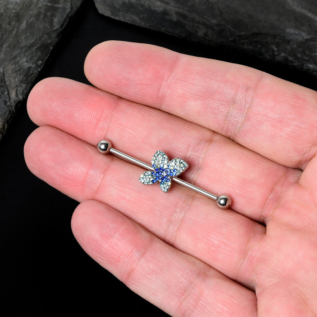 BodyCandy 14G Blue Green Gem Glam Butterfly Industrial Barbell 38mm — in-use photo
