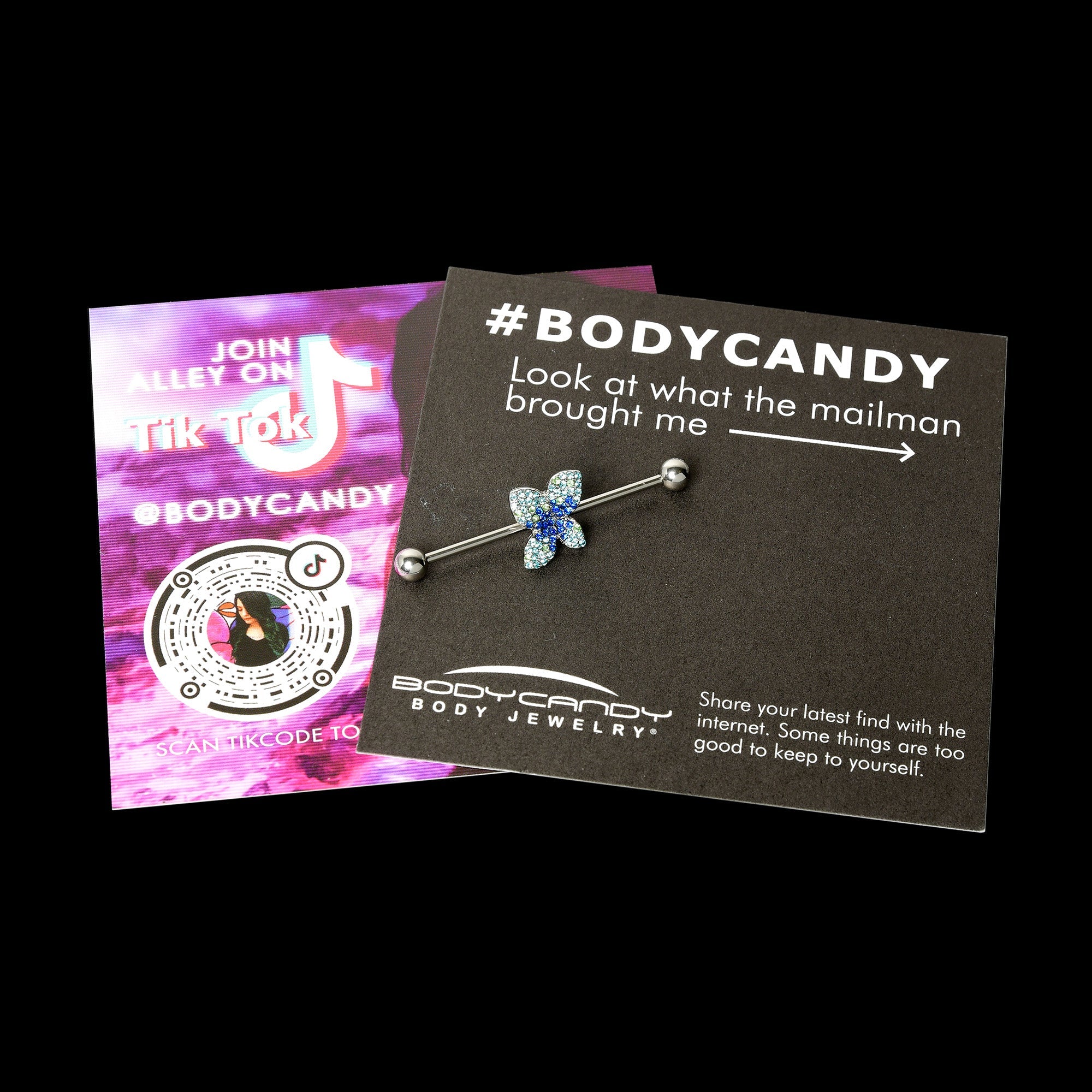 BodyCandy 14G Blue Green Gem Glam Butterfly Industrial Barbell 38mm — size reference