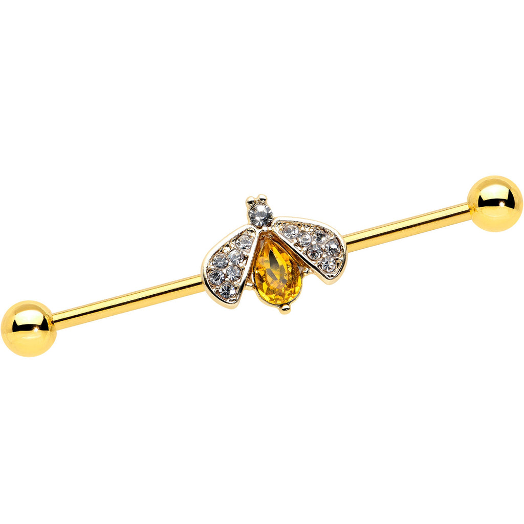 BodyCandy 14G Clear Yellow Gem Gold Tone Style Bug Industrial Barbell 38mm — main product shot