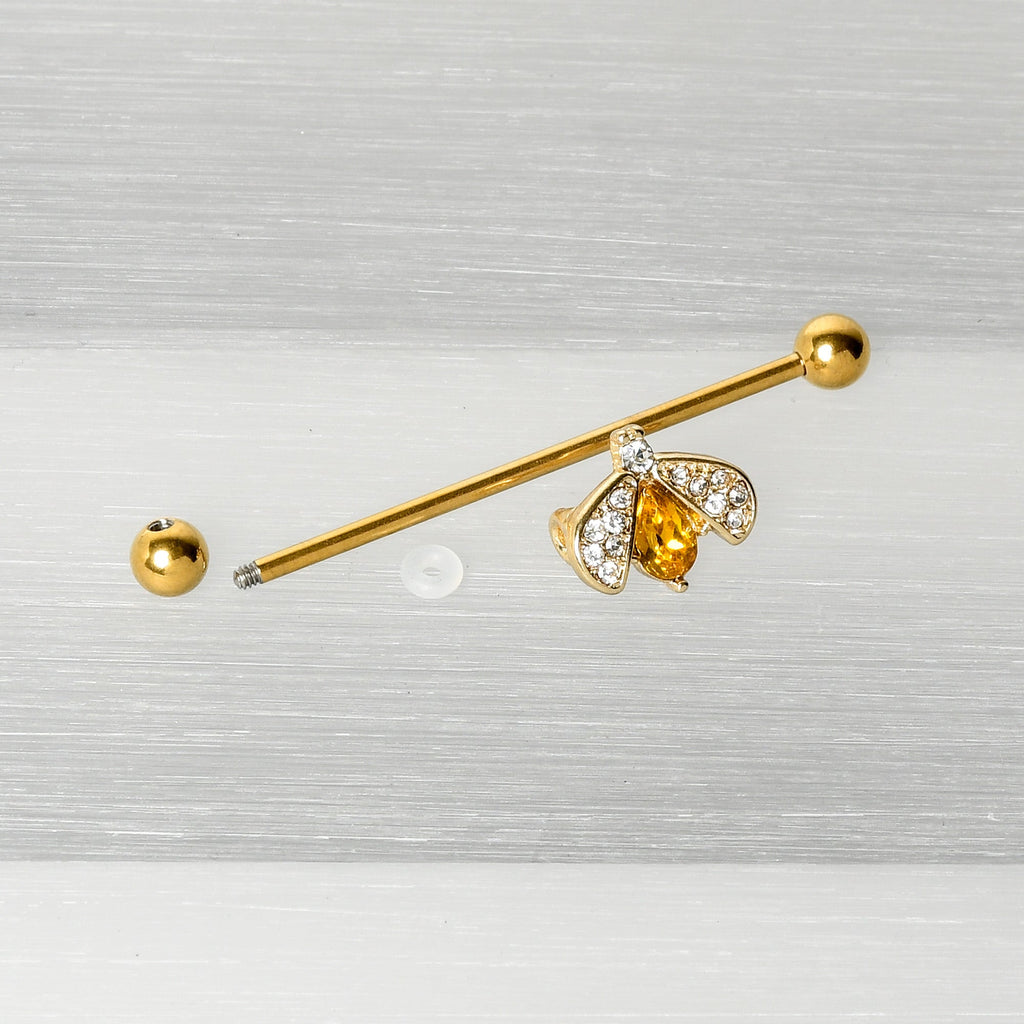 BodyCandy 14G Clear Yellow Gem Gold Tone Style Bug Industrial Barbell 38mm — alternative angle