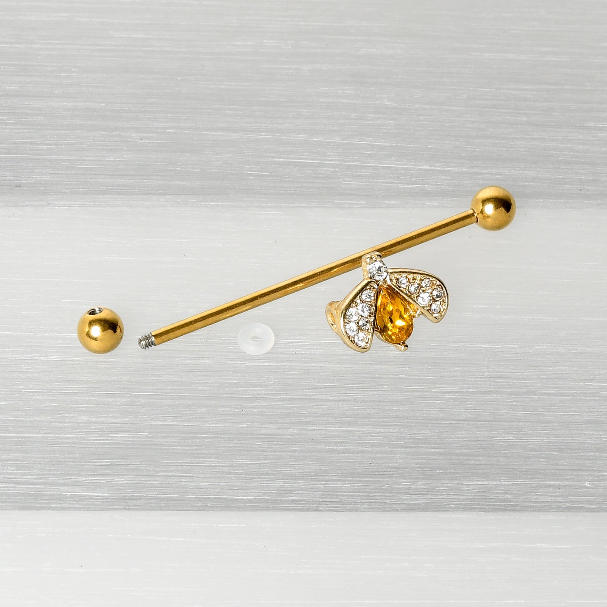 BodyCandy 14G Clear Yellow Gem Gold Tone Style Bug Industrial Barbell 38mm — alternative angle