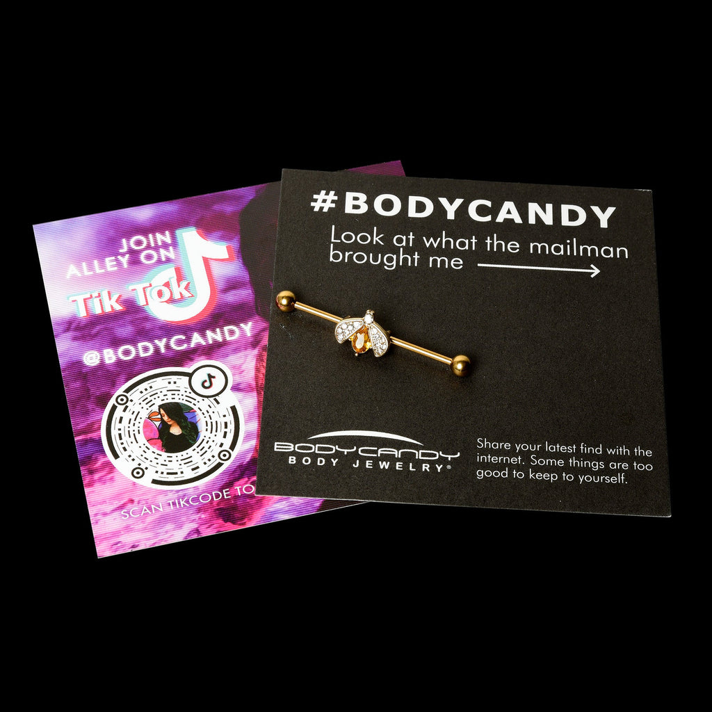 BodyCandy 14G Clear Yellow Gem Gold Tone Style Bug Industrial Barbell 38mm — size reference