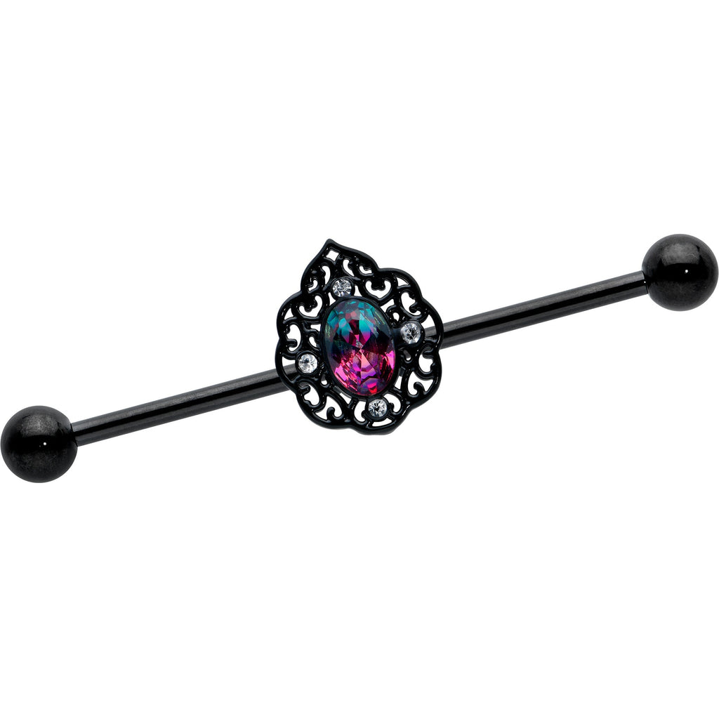 BodyCandy 14G Purple Tourmaline Black Lacy Drop Industrial Barbell 38mm — main product shot