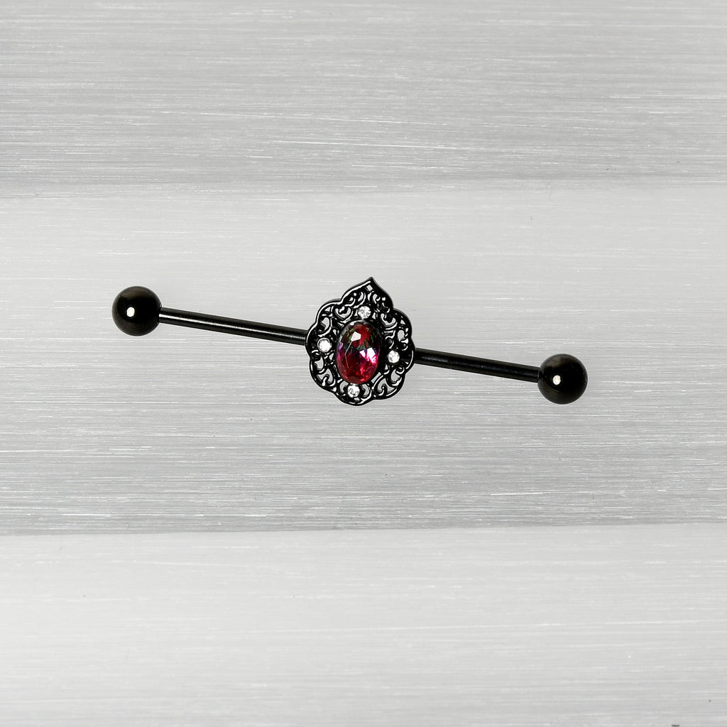 BodyCandy 14G Purple Tourmaline Black Lacy Drop Industrial Barbell 38mm — back view