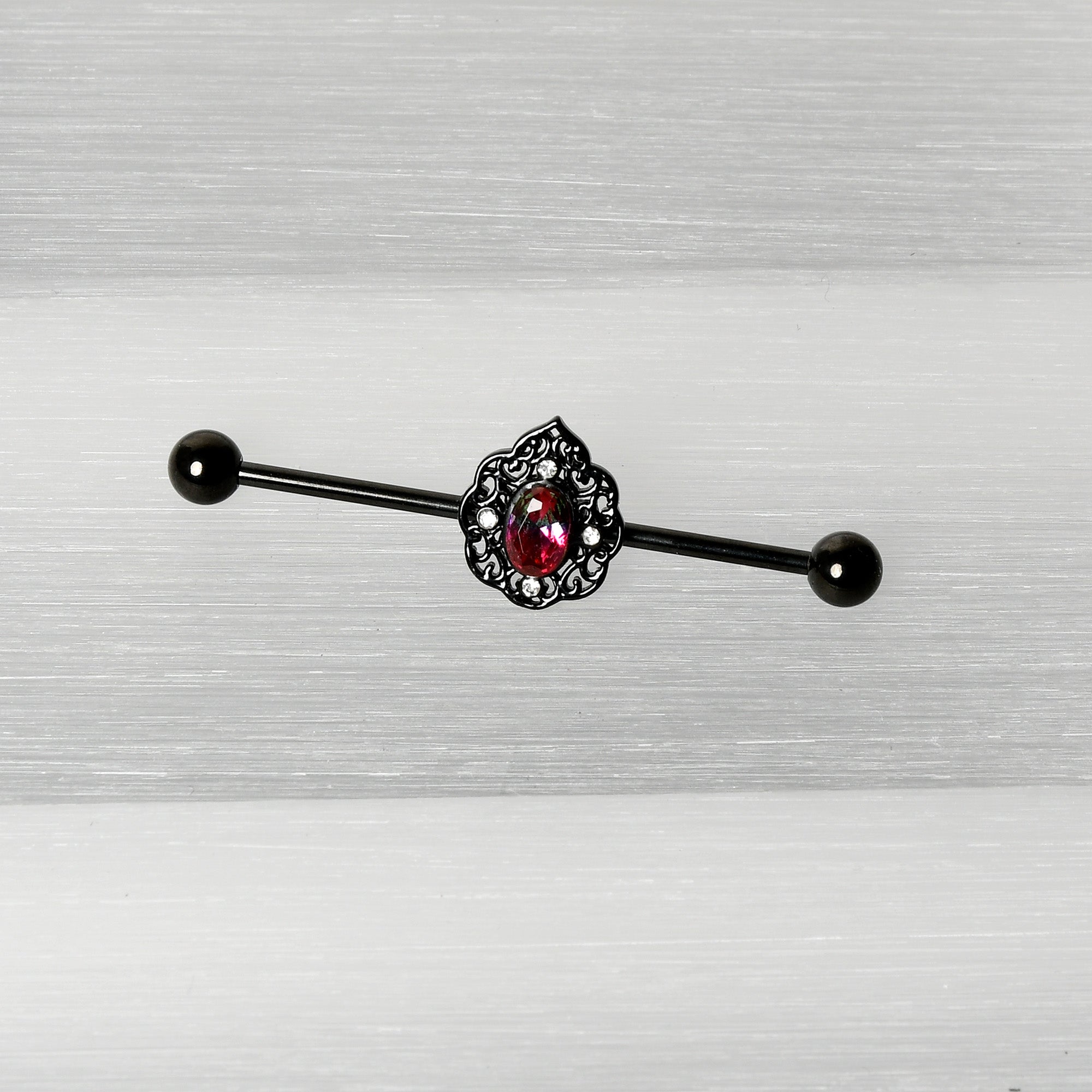 BodyCandy 14G Purple Tourmaline Black Lacy Drop Industrial Barbell 38mm — back view