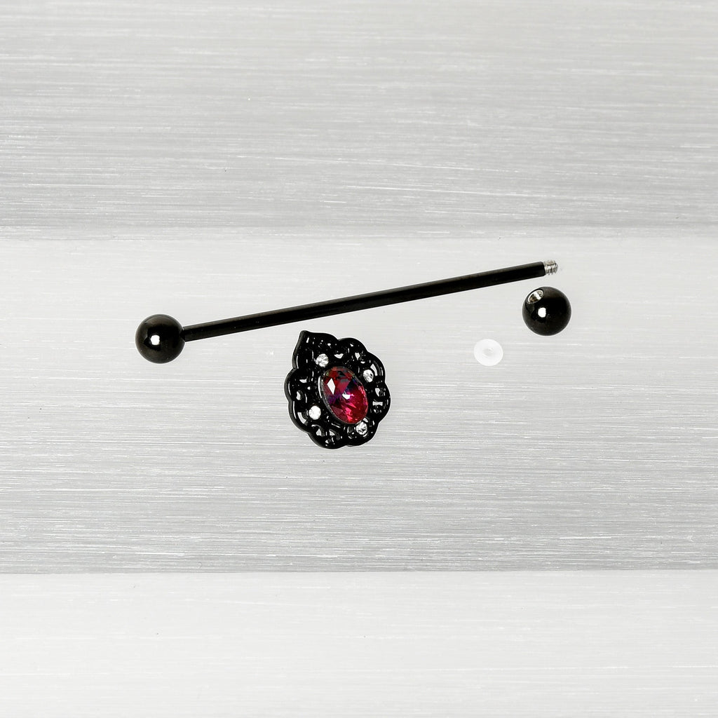 BodyCandy 14G Purple Tourmaline Black Lacy Drop Industrial Barbell 38mm — alternative angle
