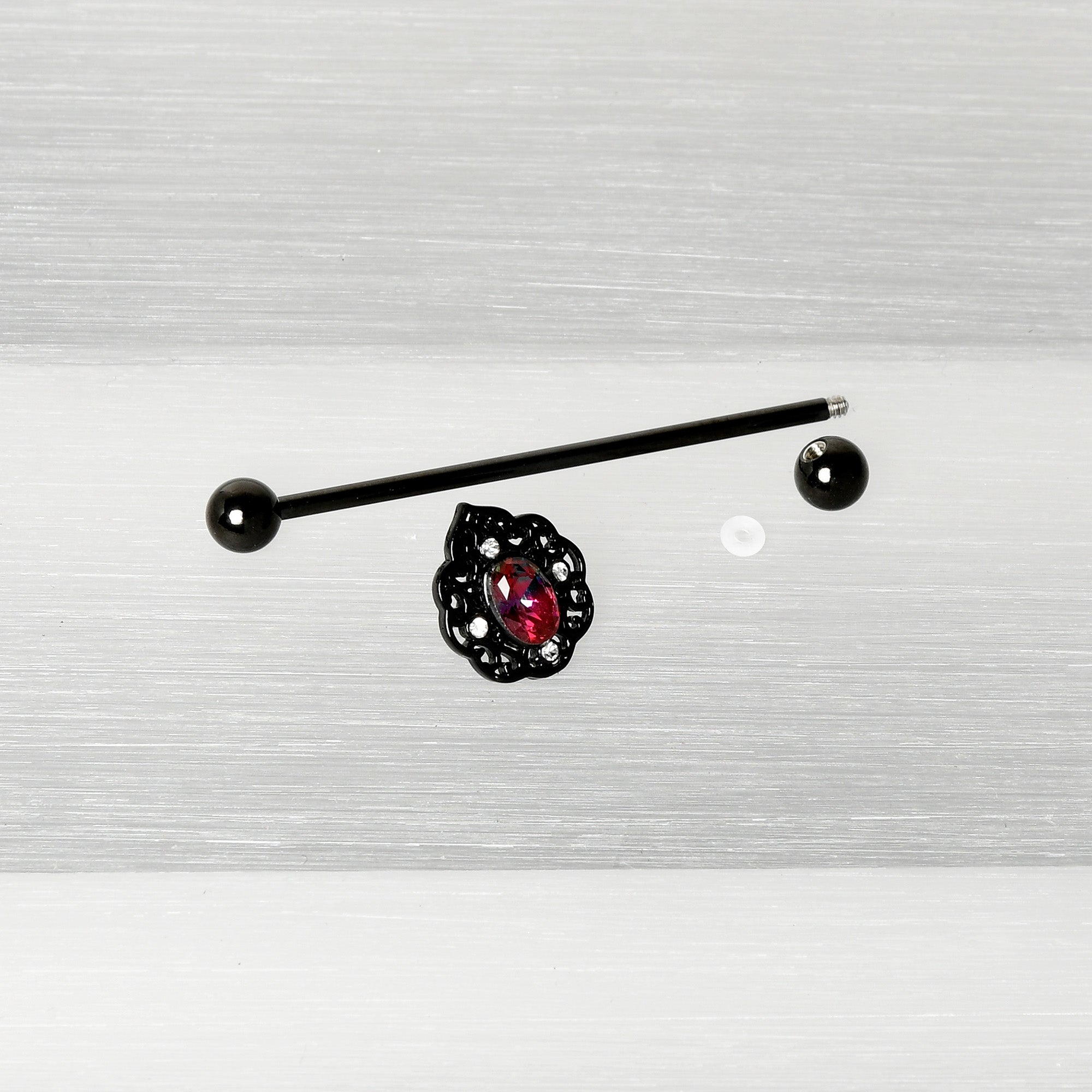 BodyCandy 14G Purple Tourmaline Black Lacy Drop Industrial Barbell 38mm — alternative angle