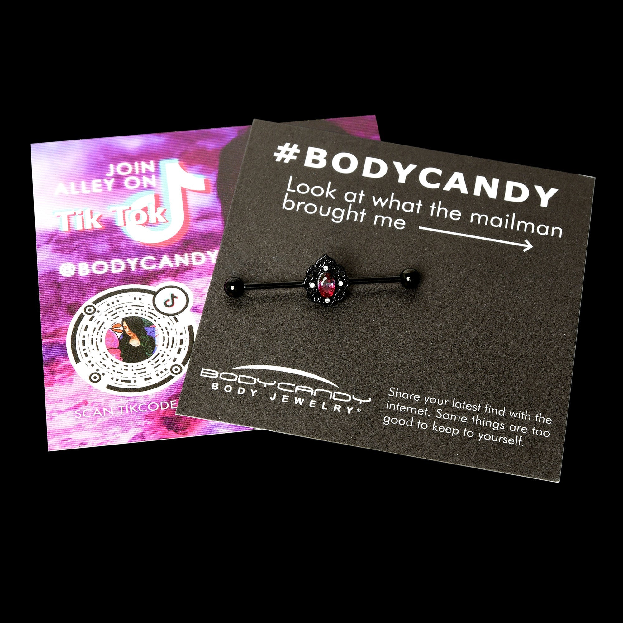 BodyCandy 14G Purple Tourmaline Black Lacy Drop Industrial Barbell 38mm — size reference
