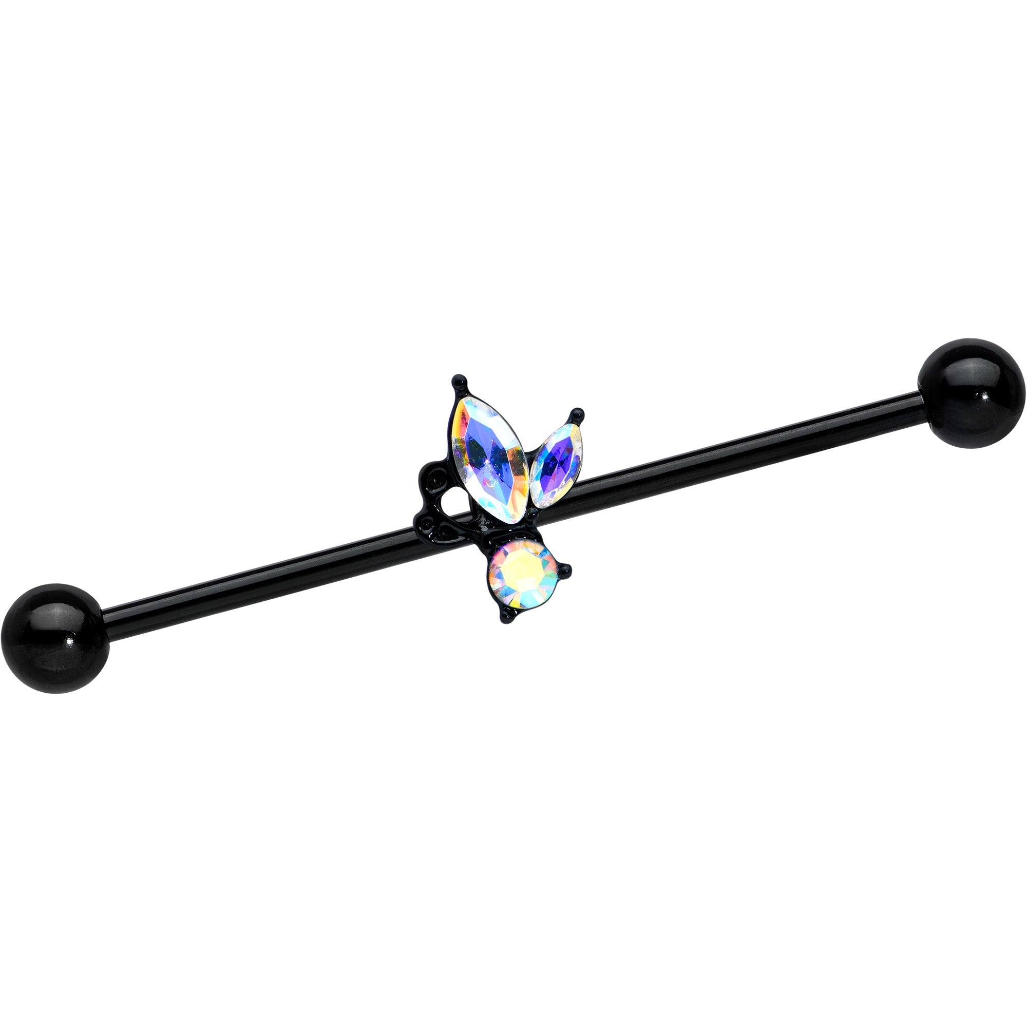 BodyCandy 14G Aurora CZ Gem Black Fleur de Lis Butterfly Industrial Barbell 38mm — main product shot