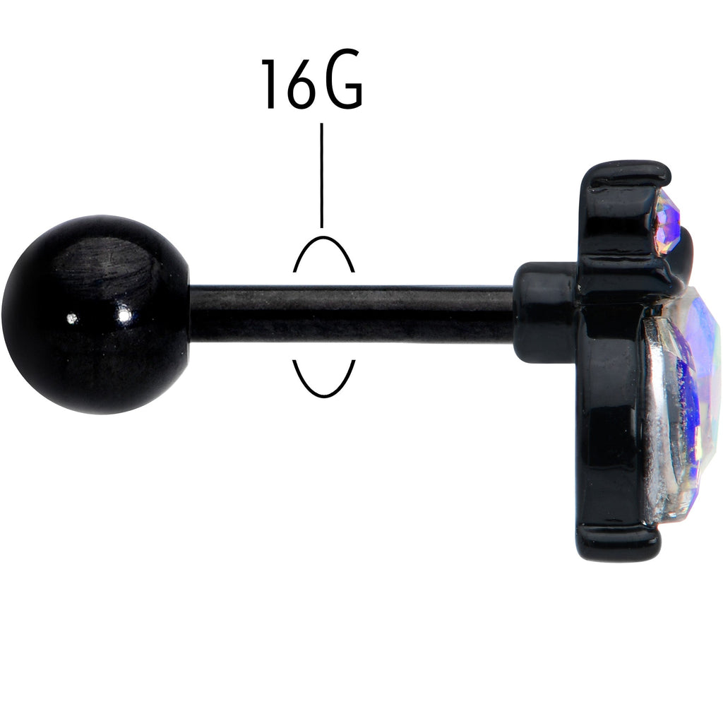 BodyCandy 16G 1/4 Aurora CZ Gem Black Fleur de Lis Butterfly Cartilage Tragus Earring — back view
