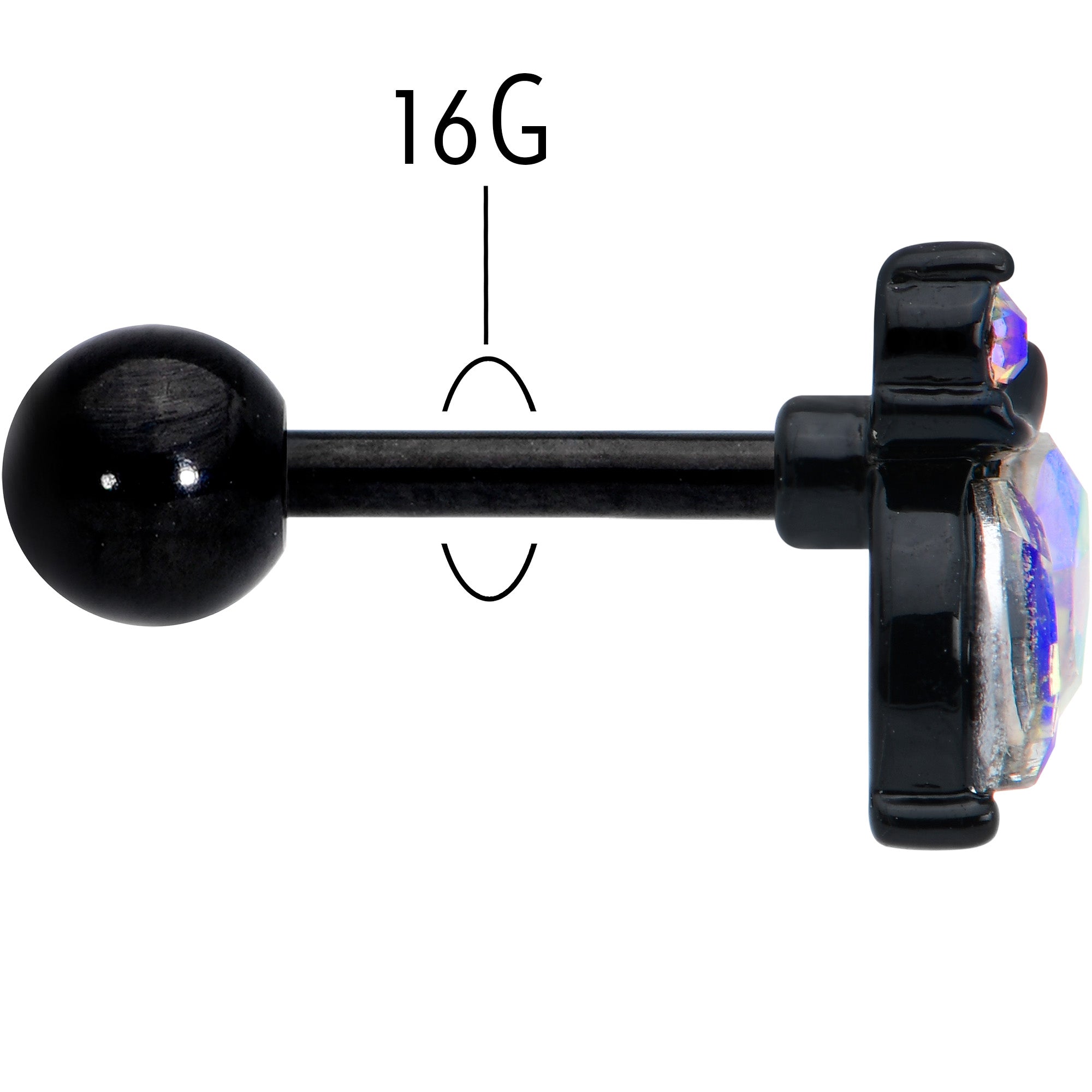 BodyCandy 16G 1/4 Aurora CZ Gem Black Fleur de Lis Butterfly Cartilage Tragus Earring — back view