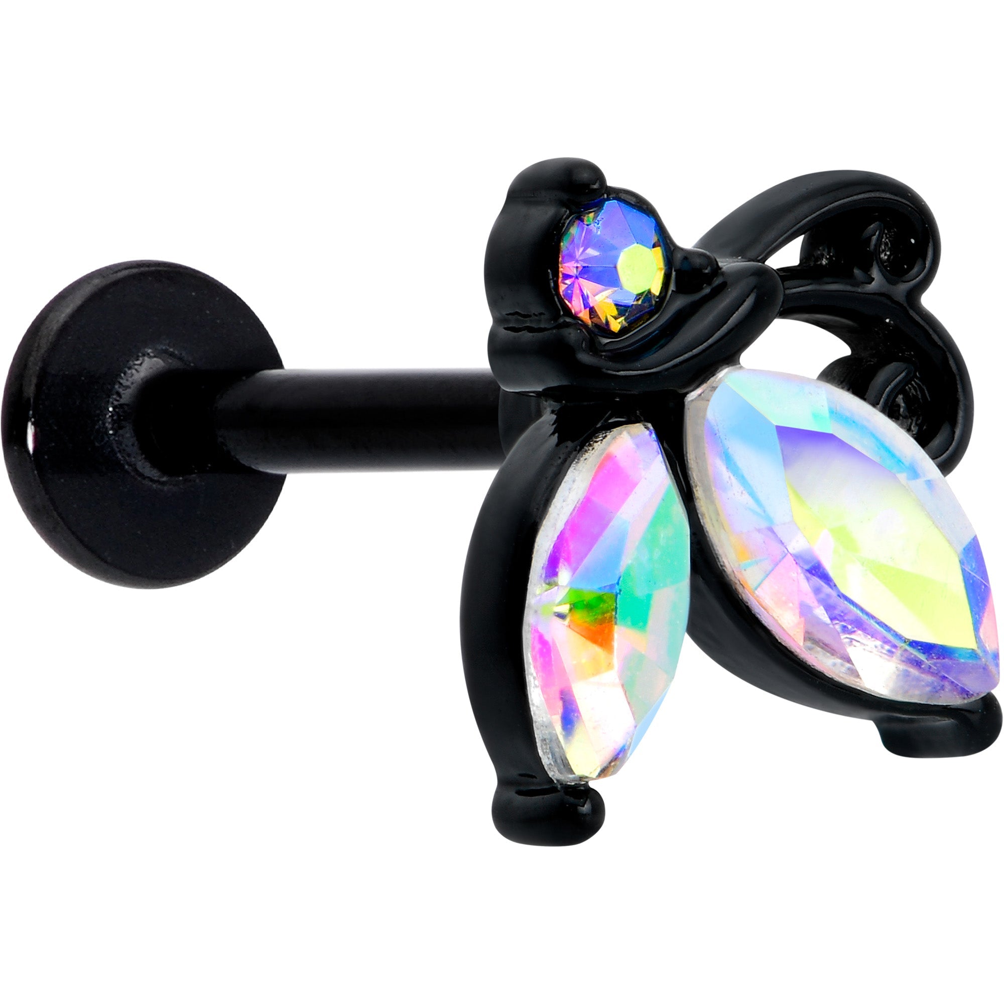 BodyCandy 16G 5/16 Aurora CZ Gem Black Fleur de Lis Butterfly Labret Monroe Tragus — main product shot