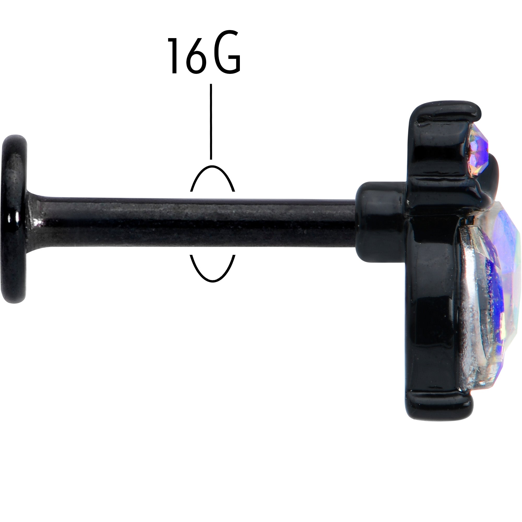BodyCandy 16G 5/16 Aurora CZ Gem Black Fleur de Lis Butterfly Labret Monroe Tragus — back view
