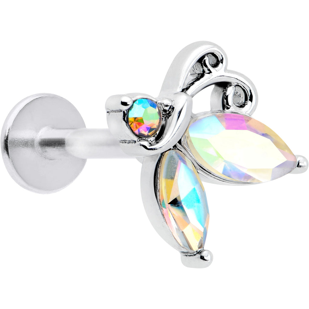 BodyCandy 16G 5/16 Aurora CZ Gem Fleur de Lis Butterfly Labret Monroe Tragus — main product shot