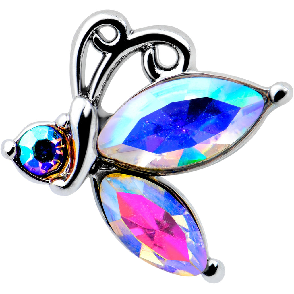 BodyCandy 16G 5/16 Aurora CZ Gem Fleur de Lis Butterfly Labret Monroe Tragus — detail close-up