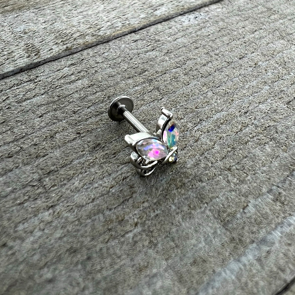 BodyCandy 16G 5/16 Aurora CZ Gem Fleur de Lis Butterfly Labret Monroe Tragus — alternative angle