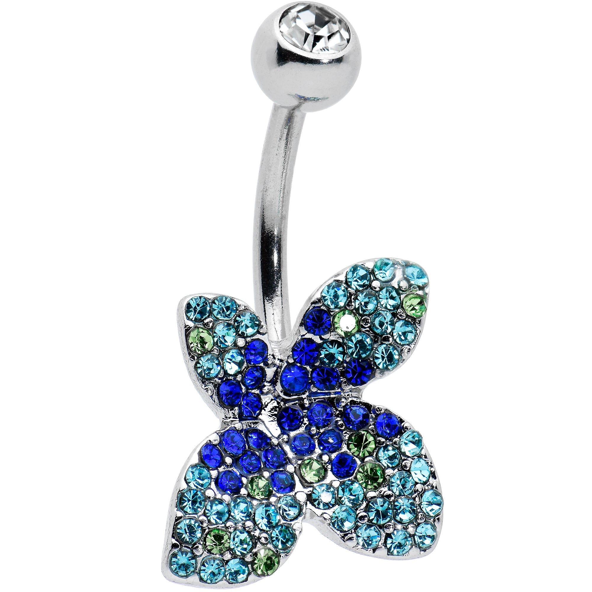 BodyCandy Clear Blue Green Gem Glamour Butterfly Belly Ring — main product shot