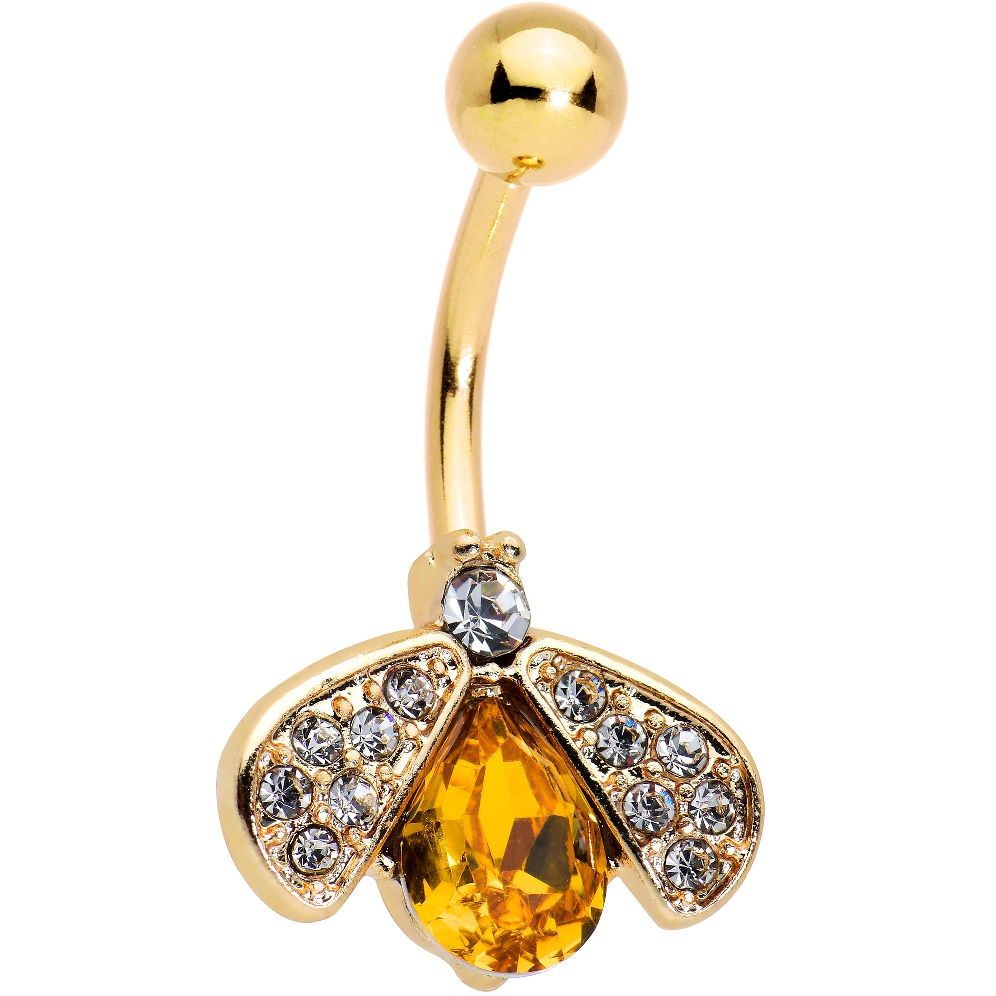 BodyCandy Clear Yellow Gem Gold Tone Fashion Bug Insect Belly Ring — main product shot