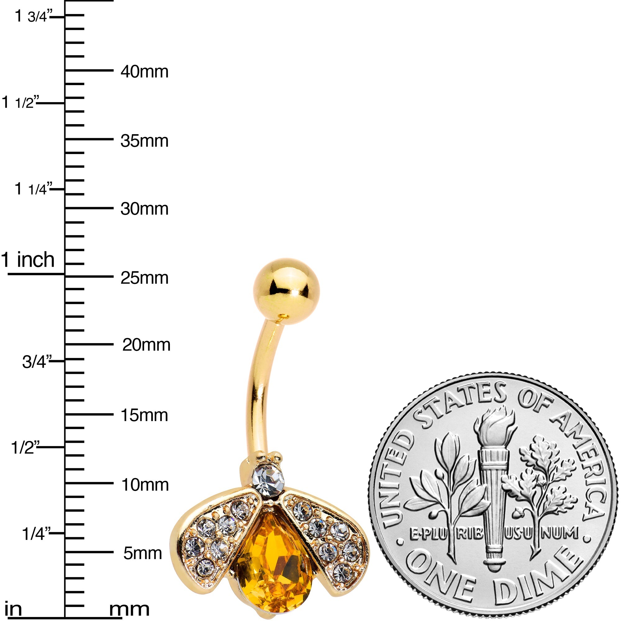 BodyCandy Clear Yellow Gem Gold Tone Fashion Bug Insect Belly Ring — detail close-up