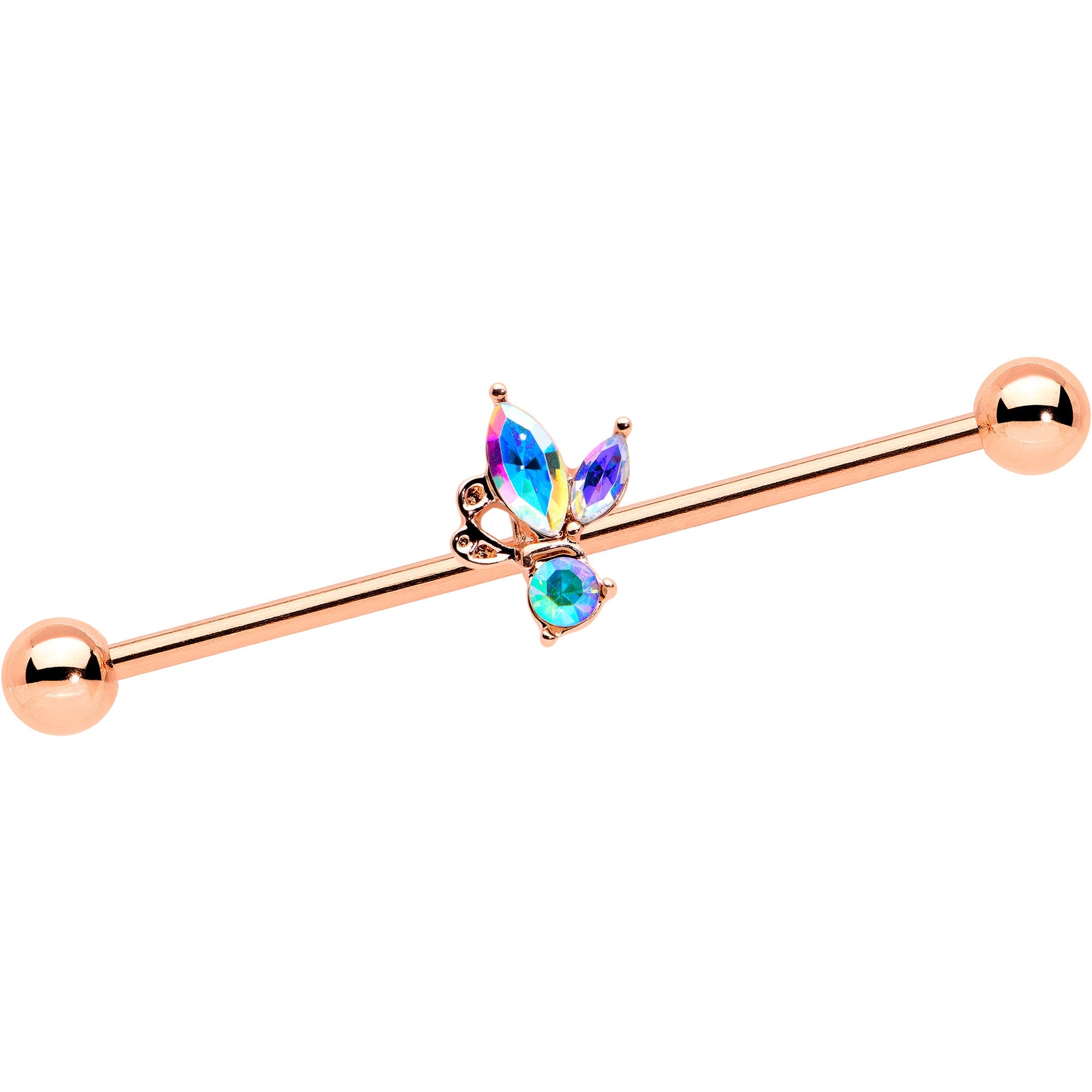 BodyCandy 14G Aurora CZ Gem Rosy Tone Fleur de Lis Butterfly Industrial Barbell 38mm — main product shot