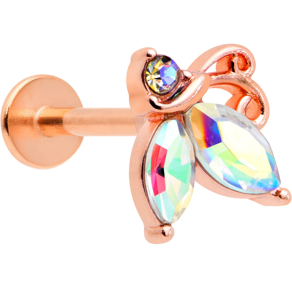 BodyCandy 16G 5/16 Aurora CZ Gem Rosy Tone Fleur de Lis Butterfly Labret Monroe Tragus — main product shot