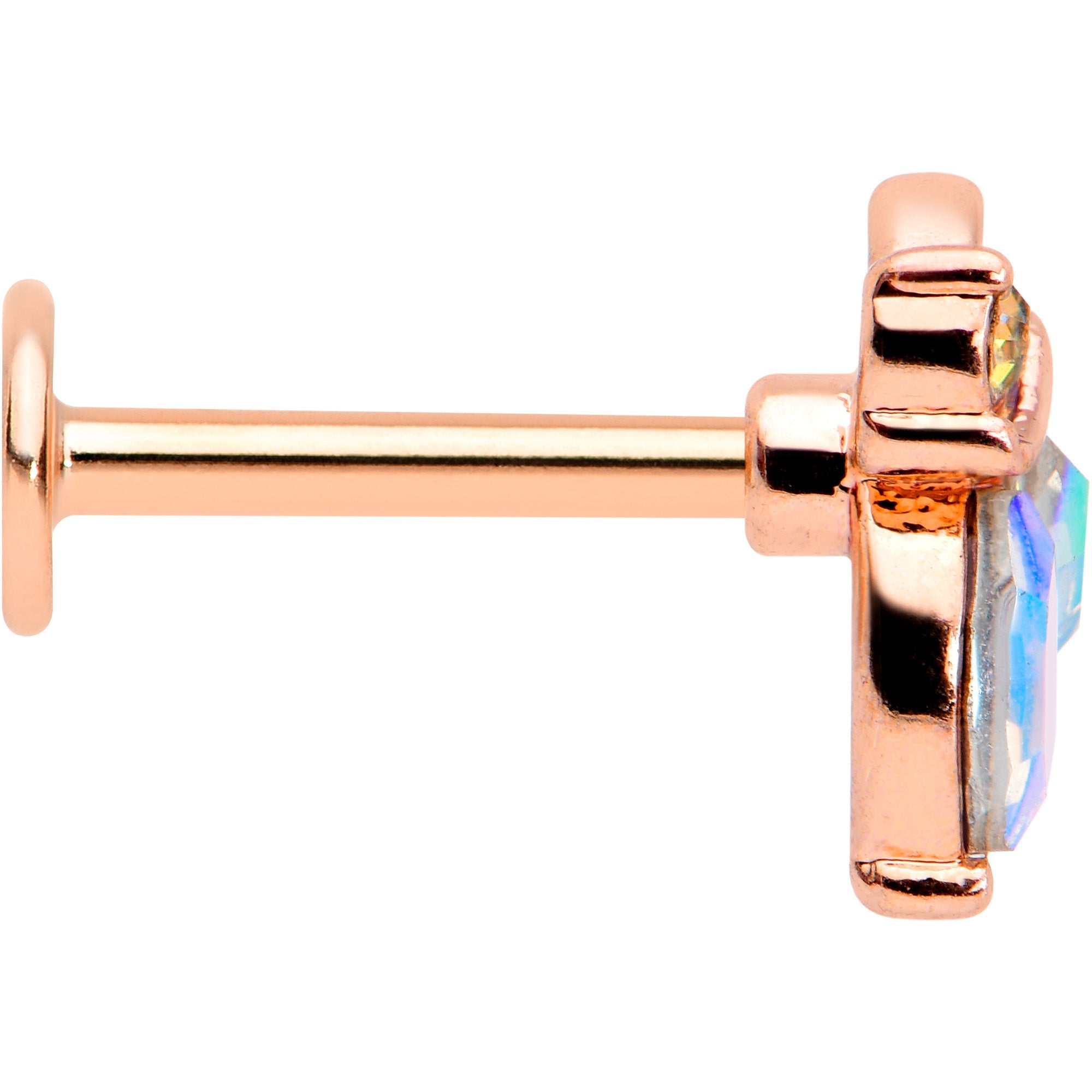 BodyCandy 16G 5/16 Aurora CZ Gem Rosy Tone Fleur de Lis Butterfly Labret Monroe Tragus — lifestyle context
