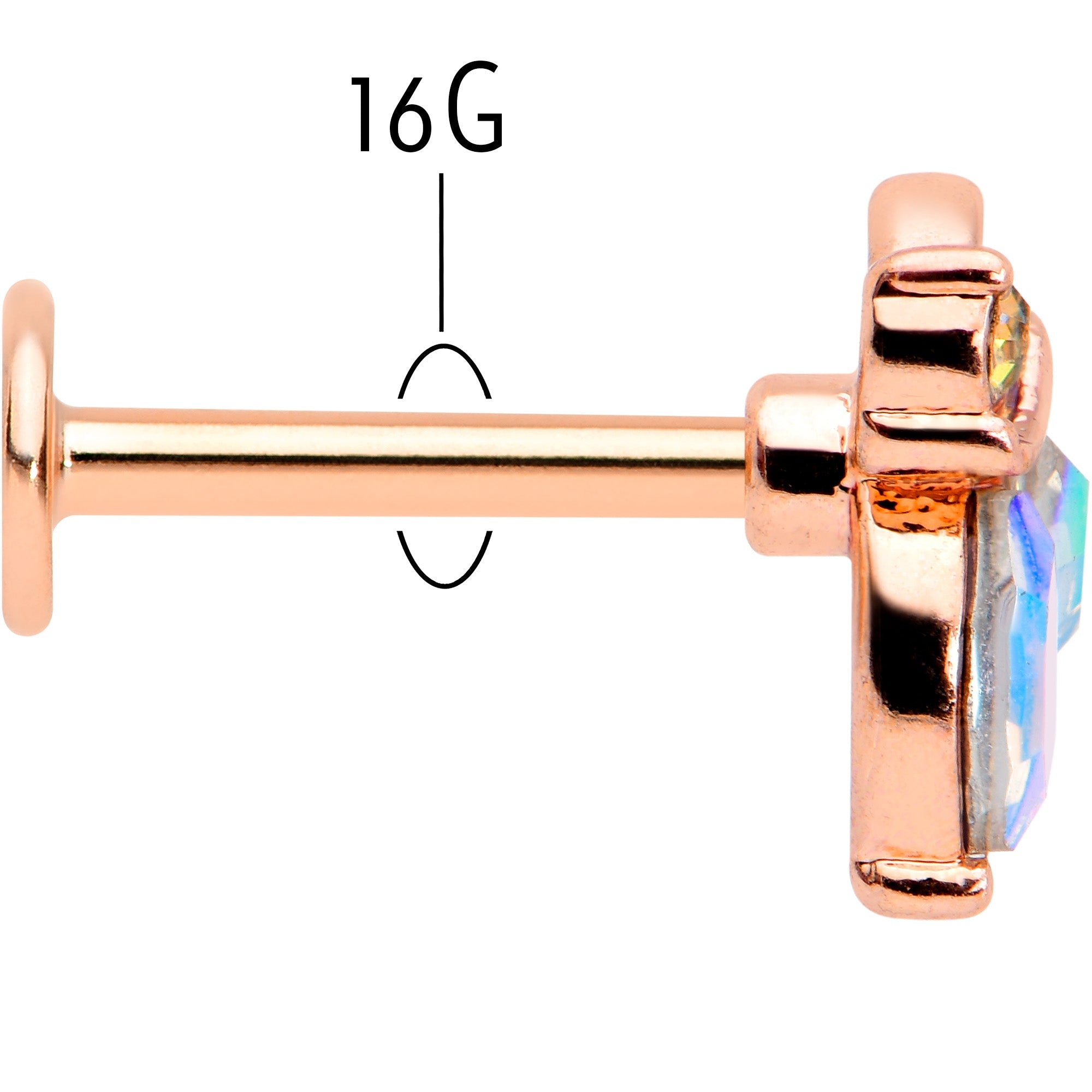 BodyCandy 16G 5/16 Aurora CZ Gem Rosy Tone Fleur de Lis Butterfly Labret Monroe Tragus — back view