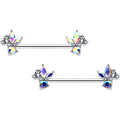 BodyCandy 14G 9/16 Aurora CZ Gem Fleur de Lis Butterfly Barbell Nipple Ring Set — main product shot