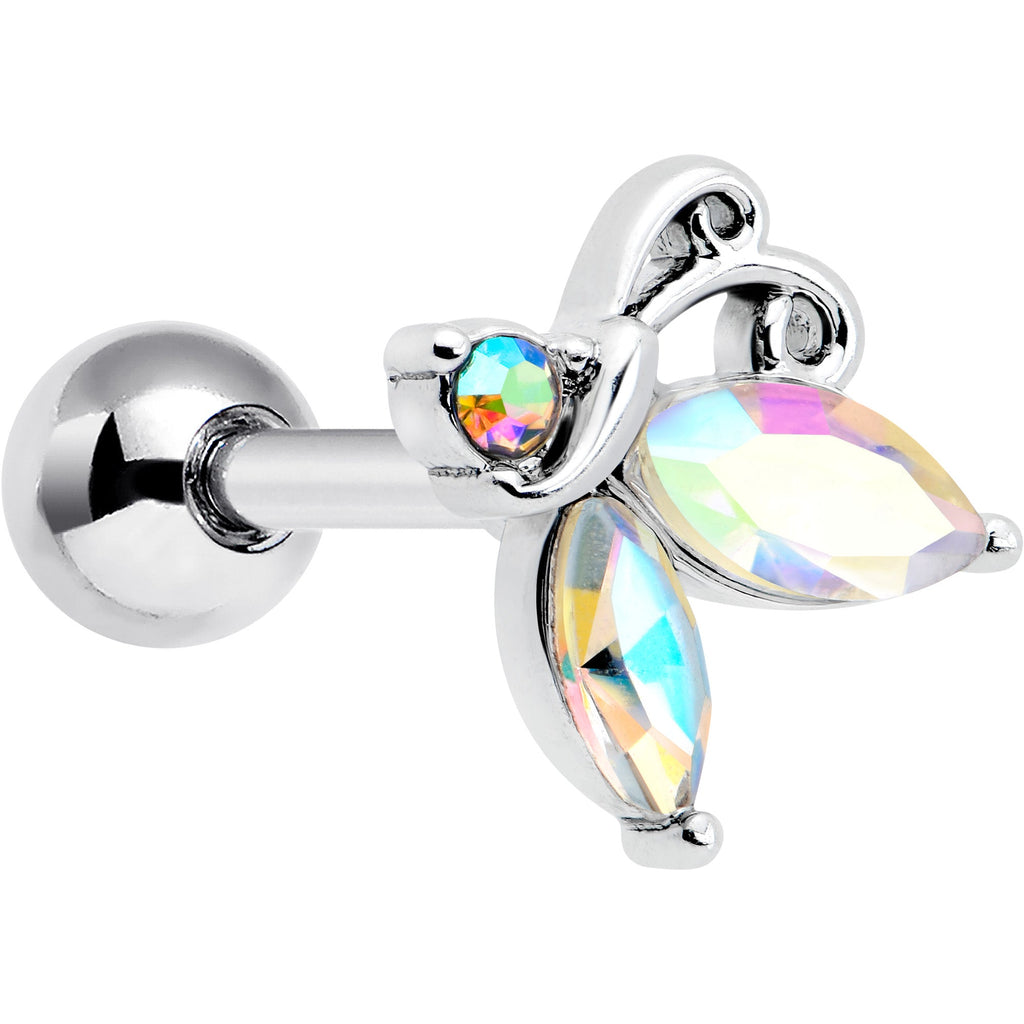 BodyCandy 16G 1/4 Aurora CZ Gem Fleur de Lis Butterfly Cartilage Tragus Earring — main product shot
