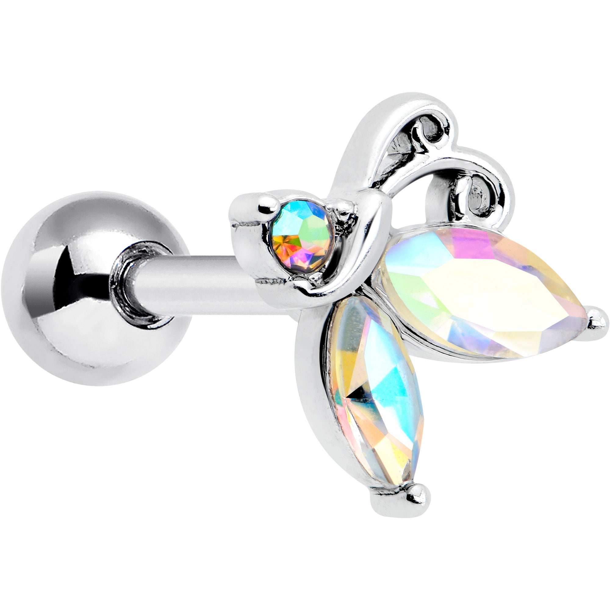 BodyCandy 16G 1/4 Aurora CZ Gem Fleur de Lis Butterfly Cartilage Tragus Earring — main product shot