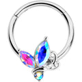 BodyCandy 16G 3/8 Aurora CZ Gem Fleur de Lis Butterfly Hinged Segment Ring — main product shot