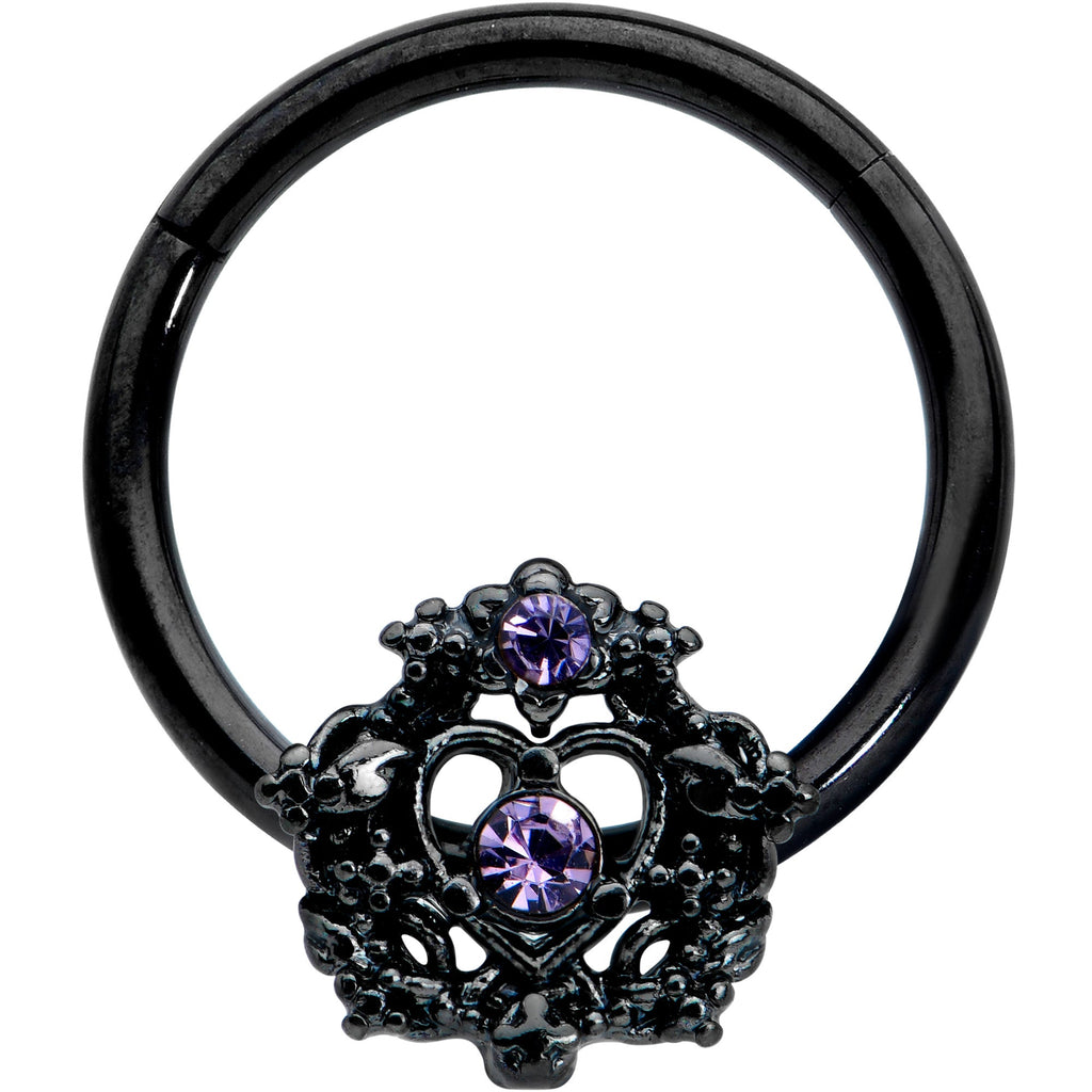 BodyCandy 16G 3/8 Purple Gem Black Regal Crown Hinged Segment Ring — main product shot