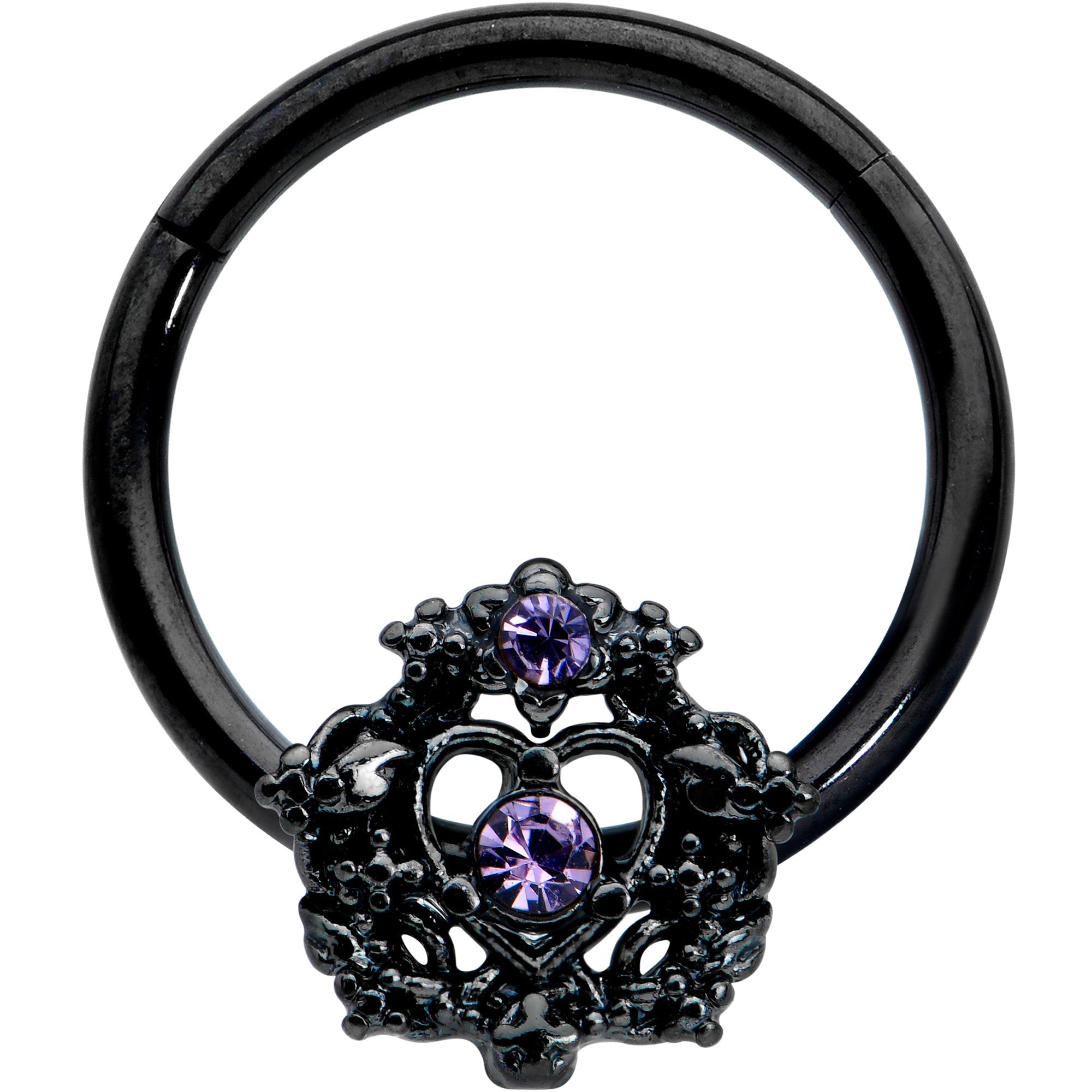 BodyCandy 16G 3/8 Purple Gem Black Regal Crown Hinged Segment Ring — main product shot