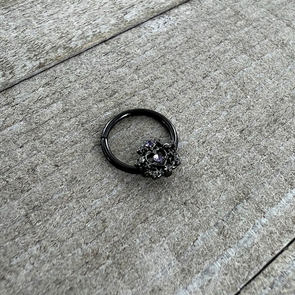 BodyCandy 16G 3/8 Purple Gem Black Regal Crown Hinged Segment Ring — side view