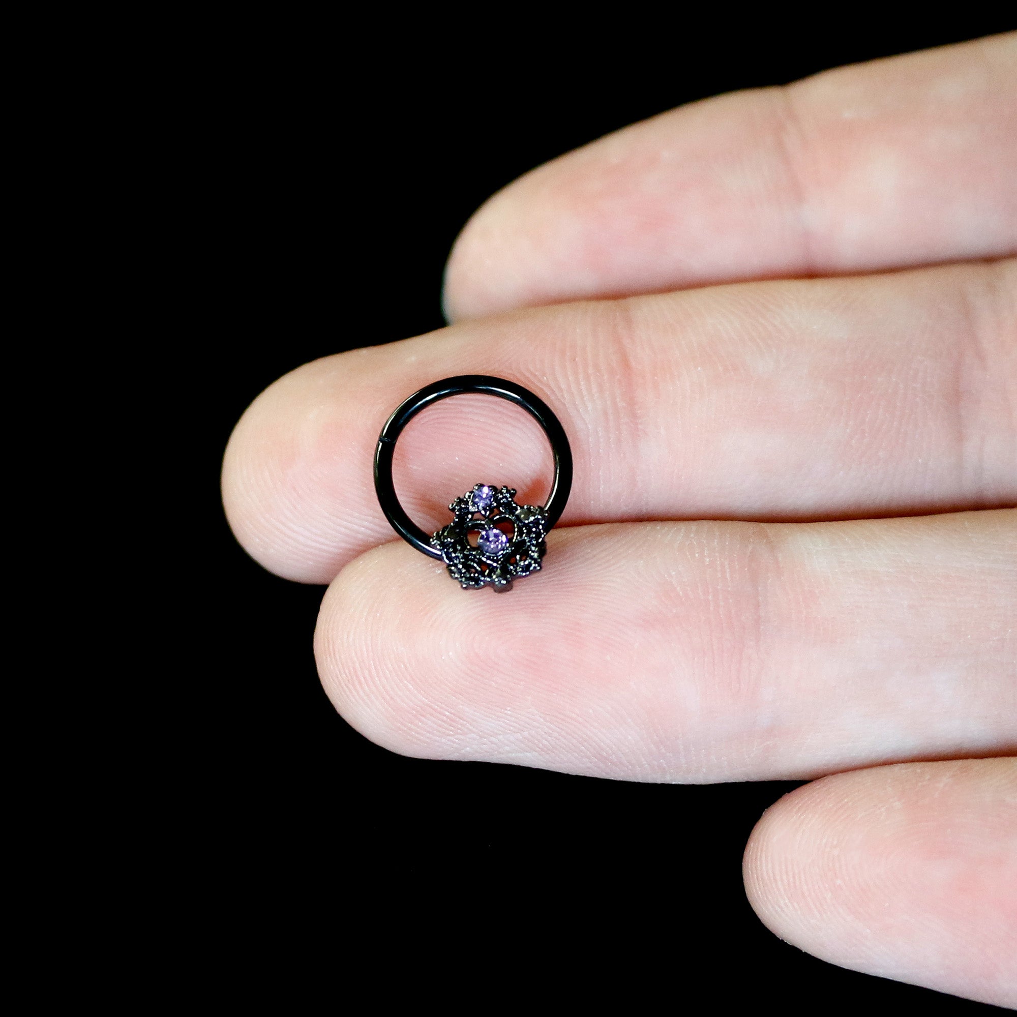 BodyCandy 16G 3/8 Purple Gem Black Regal Crown Hinged Segment Ring — back view